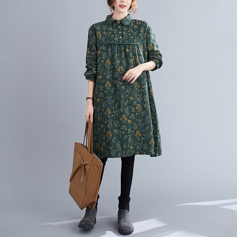 Dimanaf plus size kjole kvinner blomstertrykt volang skjøtet blondeknapp bluse kvinnelig casual stil vintage sundress