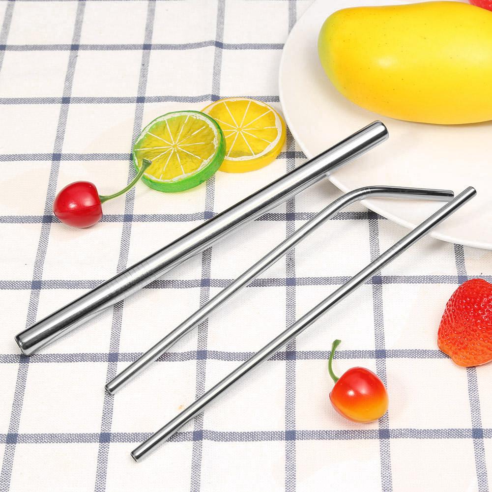 Reusable 304 Stainless Steel Sturdy Bent Straight Metal Drinking Straws with Cleaning Brush Portable Bar Party Accessory Healthy