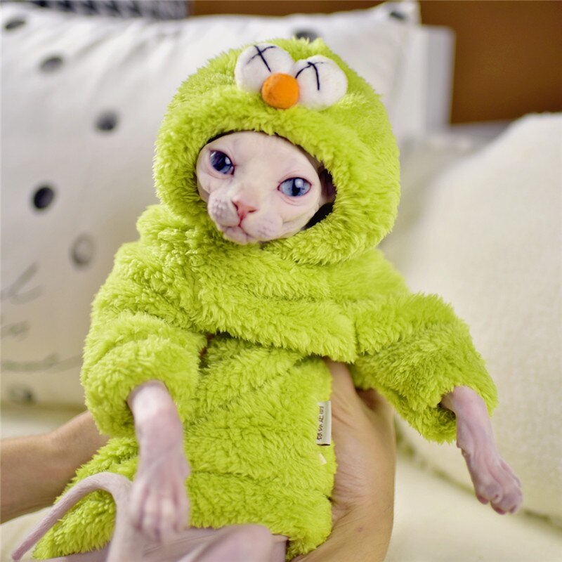 Duomasumi Warm Dubbele Berber Fleece Trui Kat Kleding Sphynx Kat Outfits Comfort Verdikte Winter Haarloze Kat Kleding: green / L
