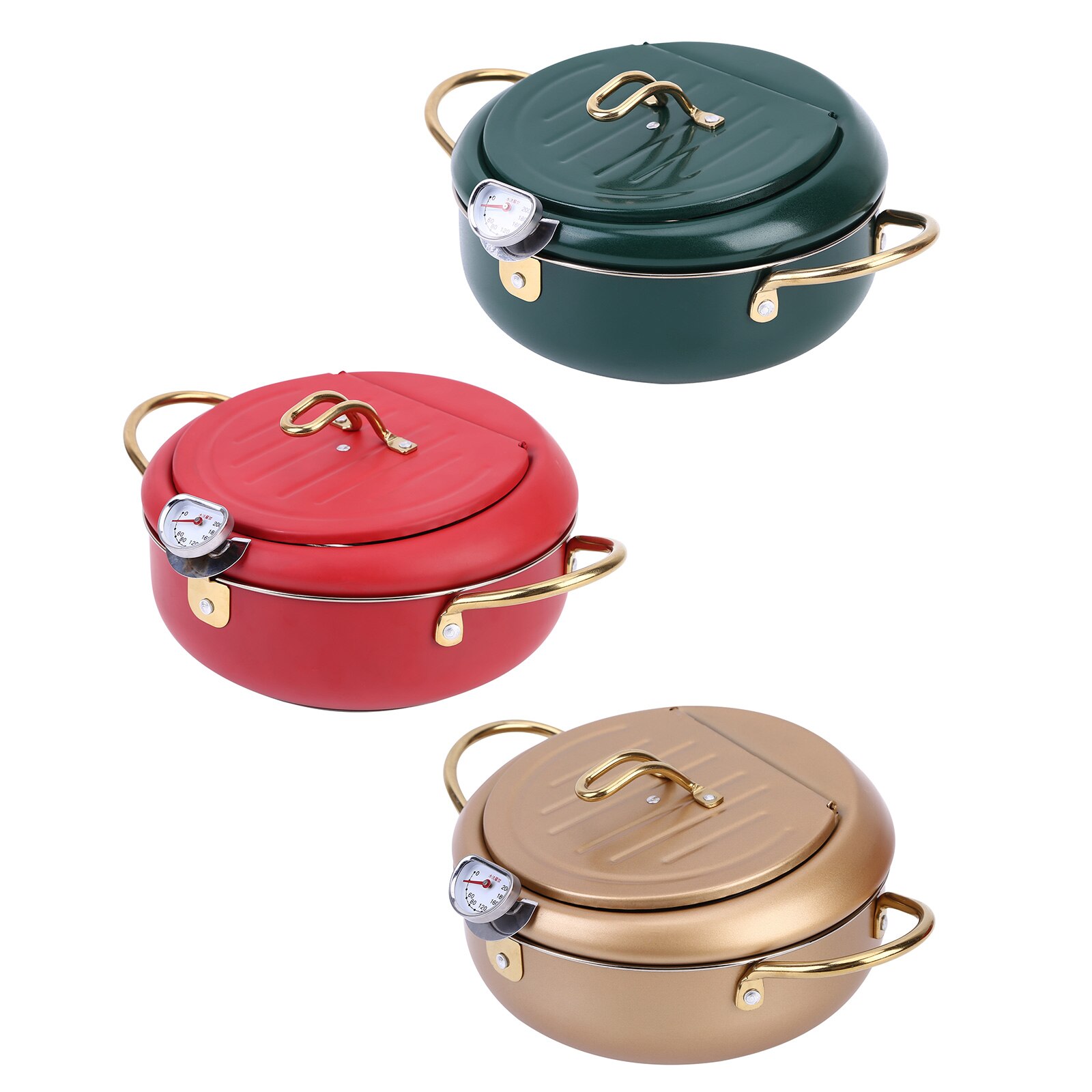 Freidora de estilo japonés de acero inoxidable 304, olla con termómetro de tapa para el hogar, patatas fritas, pescado, suministro de cocina, 20cm, 24cm
