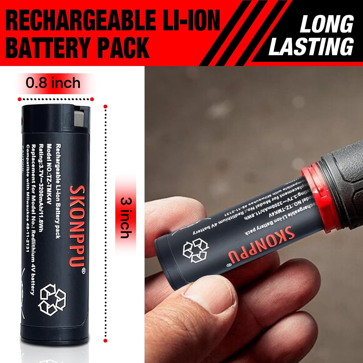 Til milwaukee 48-11-2131 2163-21 redlithium lithium-ion genopladeligt usb 3.0ah 2162-21 batteri pandelampebatteri