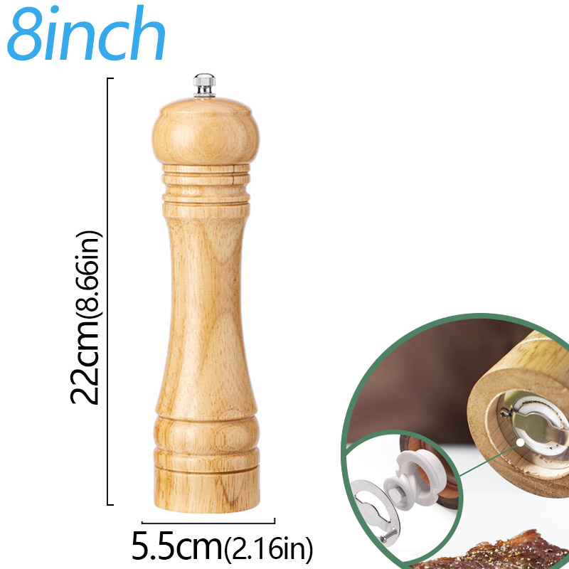Moedor de sal e pimenta de madeira de 5/8/10 polegadas, moinho de especiarias de madeira maciça com moedor de cerâmica forte ajustável, ferramentas de cozinha: Verde claro
