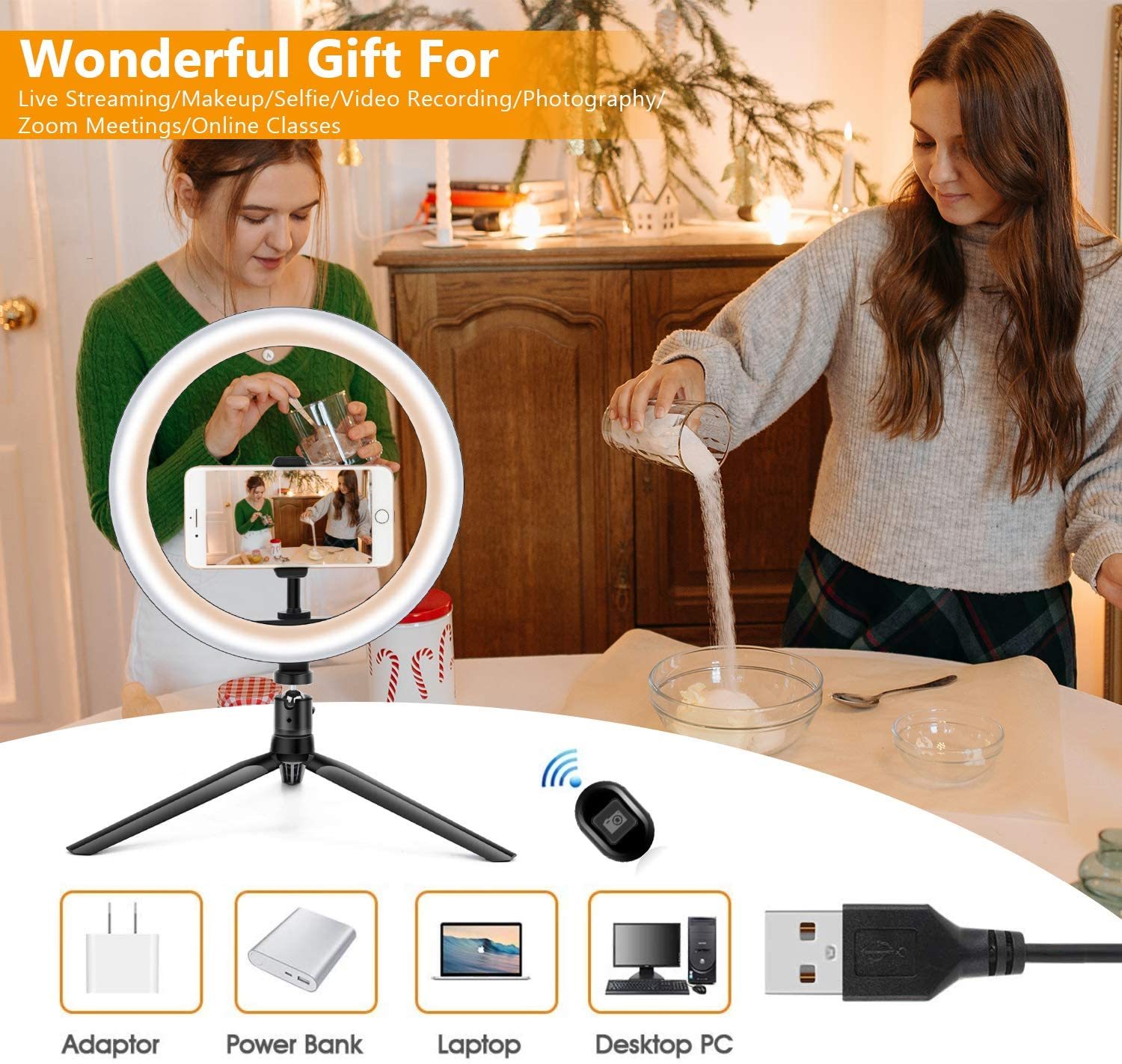 26cm LED Ring Light - 10in Dimmable Tripod Stand Holder - Photography Fill Light