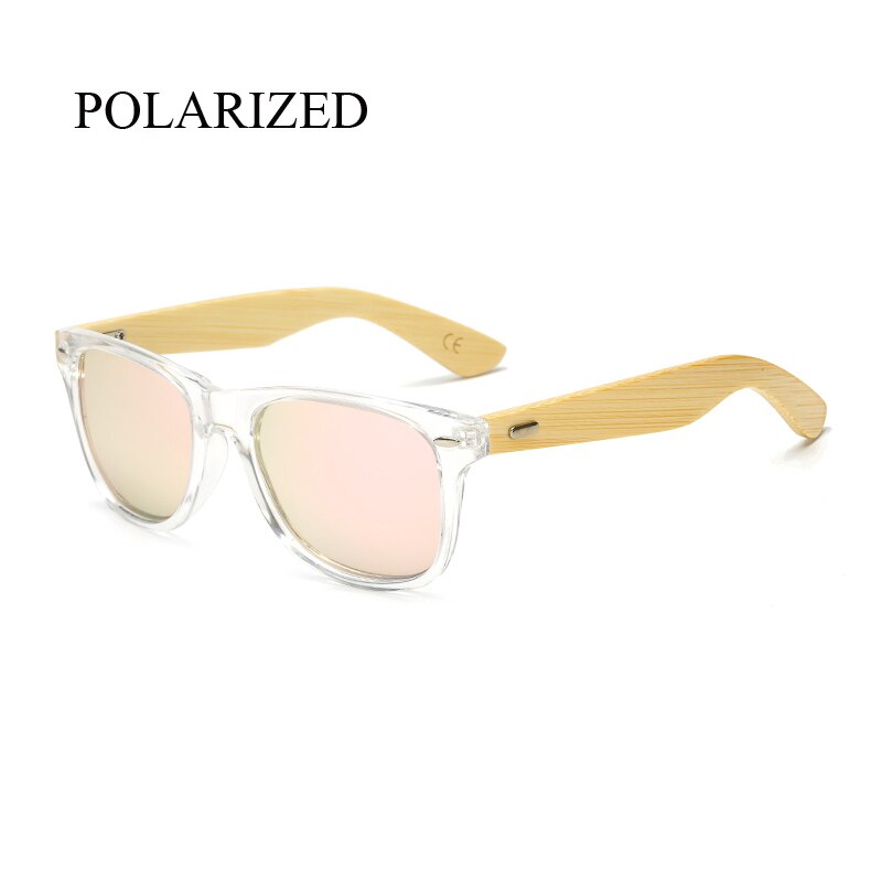 Gafas de sol polarizadas de madera de bambú cuadrado para hombre y mujer, gafas de sol Polaroid para hombre y mujer, gafas de sol retro hechas a mano de color rosa: KP1501 C61