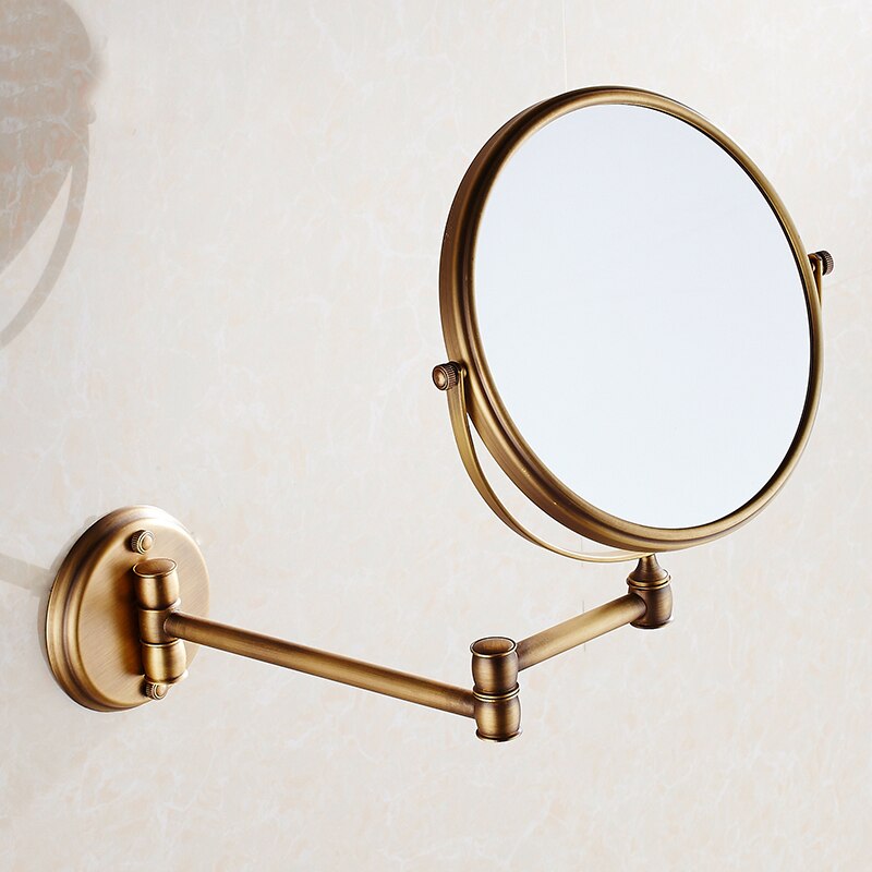 Antique Brass Wall Mounted Bathroom Mirror 8 inch Round 3X Magnification 360 Degree Adjustable Cosmetic Mirror
