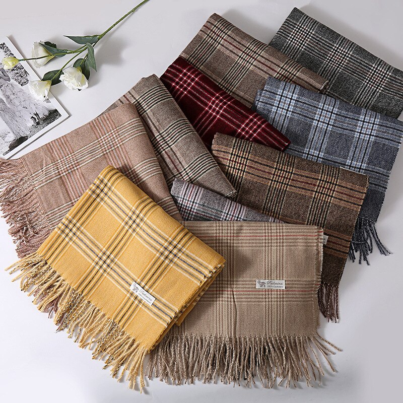 Winter Kasjmier Plaid Sjaal Vrouwen Warme Sjaal Wraps Zachte Pashmina Mannen Lange Kwasten Sjaals Dikke Deken Foulard Bandana