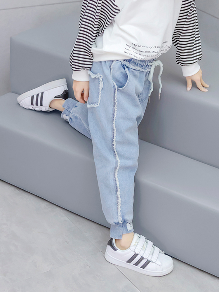 Effen denim broek kinderen katoenen elastische taille overall voor grote meisjes lente kinderkleding peuter broek voor 4 8 12 14y
