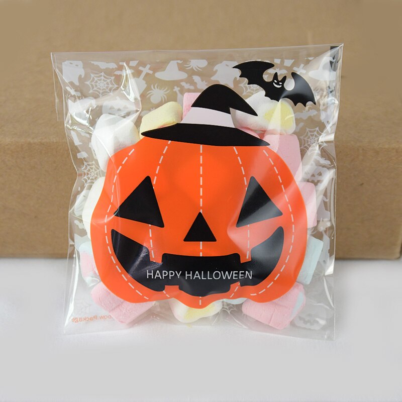 50 kpl 10*10cm onnellista halloween-pussia keksi-karkkipussi muovipakkauspussit kekseille välipala halloween-juhlien sisustustarvikkeet
