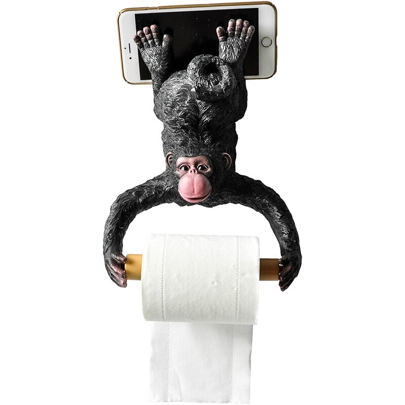 Gibbon Statue Wand Dekoration Wc Tissue Halter Loo Ledge Schwarz Affe skulptur figuren Hängen Rolle Tissue halter
