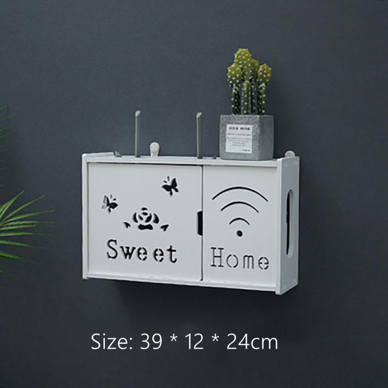 Trådløs wifi router opbevaringsbokse træboks kabel strøm plus ledningsbeslag væghængende stikplade opbevaringshylde gør-det-selv boligindretning: Søde hjem -1 dørs