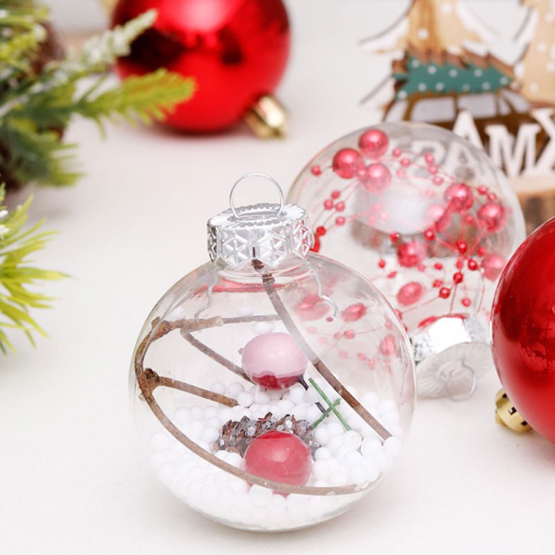 30pcs/lot 5Styles Christmas Ball Decorations For Home Xmas Tree Pendant Ornaments Red Round Transparent Ball Plastic Baubles