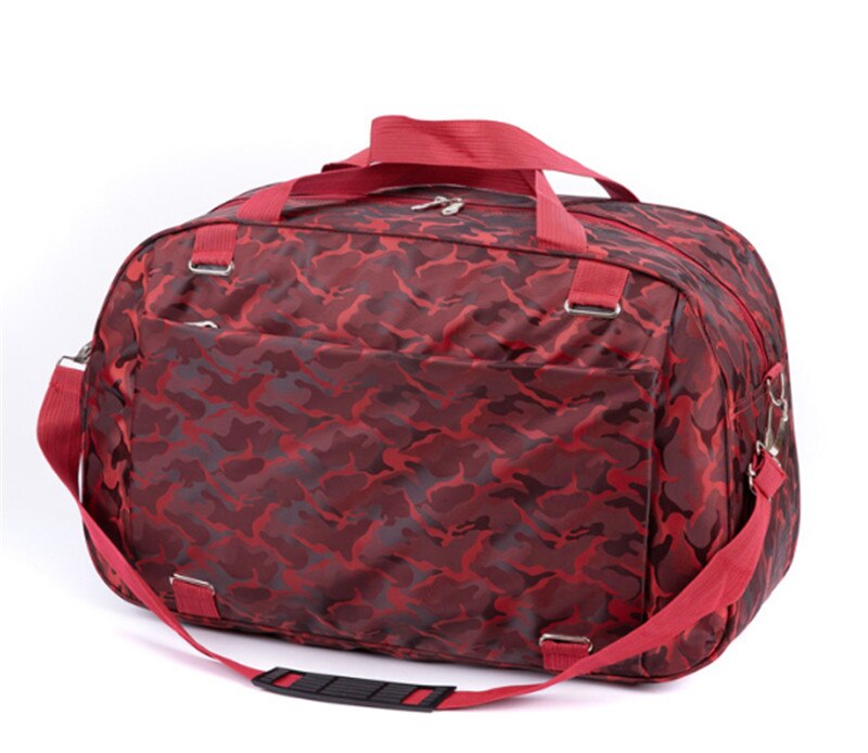 camouflage tote travel bag women men shoulder travel handbag large capacity Weekend Duffle Luggage bag: Red