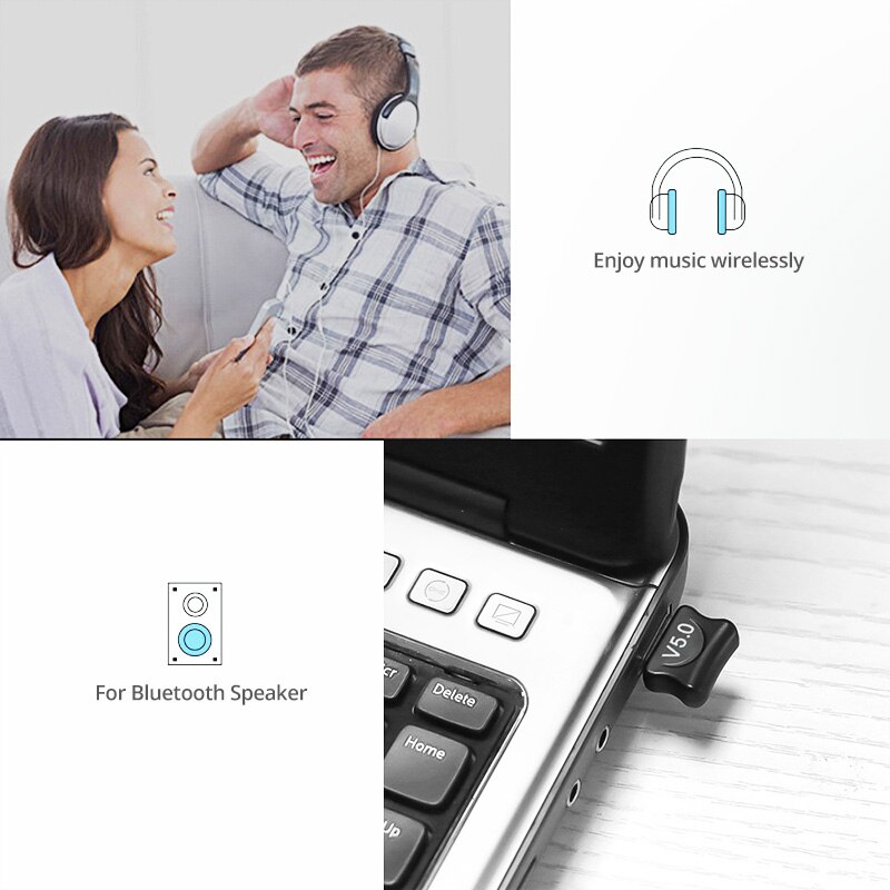 Bluetooth 5.0 Adapter USB Bluetooth Transmitter for PC Computer Receptor Laptop Earphone Audio Printer Data Dongle Receiver