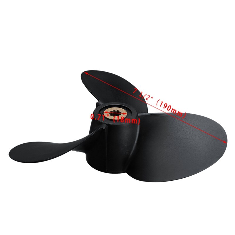Outboard Propeller 6E0-45941-01-El 7 1/2X8-Ba for Yamaha 4Hp-6Hp Plastic Alloy 3 Blade Black 9 Spline Tooth