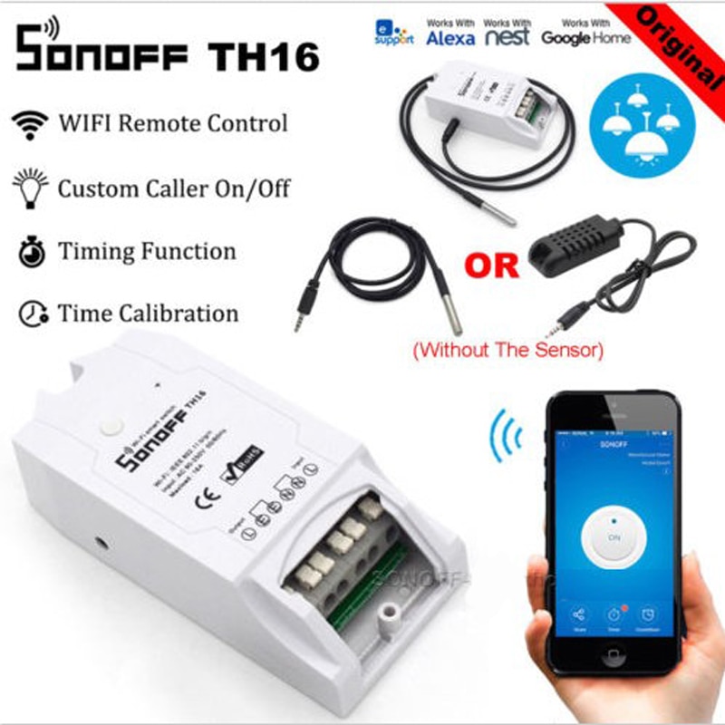 Sonoff TH16 Smart Wifi Schakelaar Monitoring Temperatuur Vochtigheid Smart Switch Domotica Kit Werkt voor Alexa Google Thuis