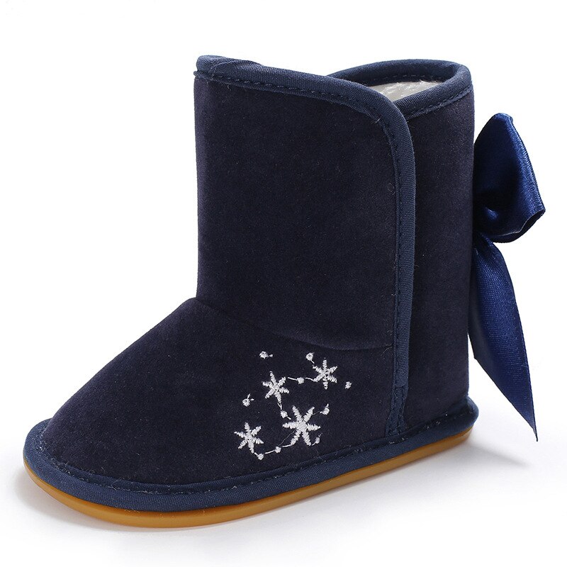 Luipaard Baby Snowboots Pu Leer Dikke Warme Pasgeboren Meisje Winter Schoenen Cartoon Pluche Bows Non Slip Baby Peuter Eerste wandelaars: Bows navy blue / 11