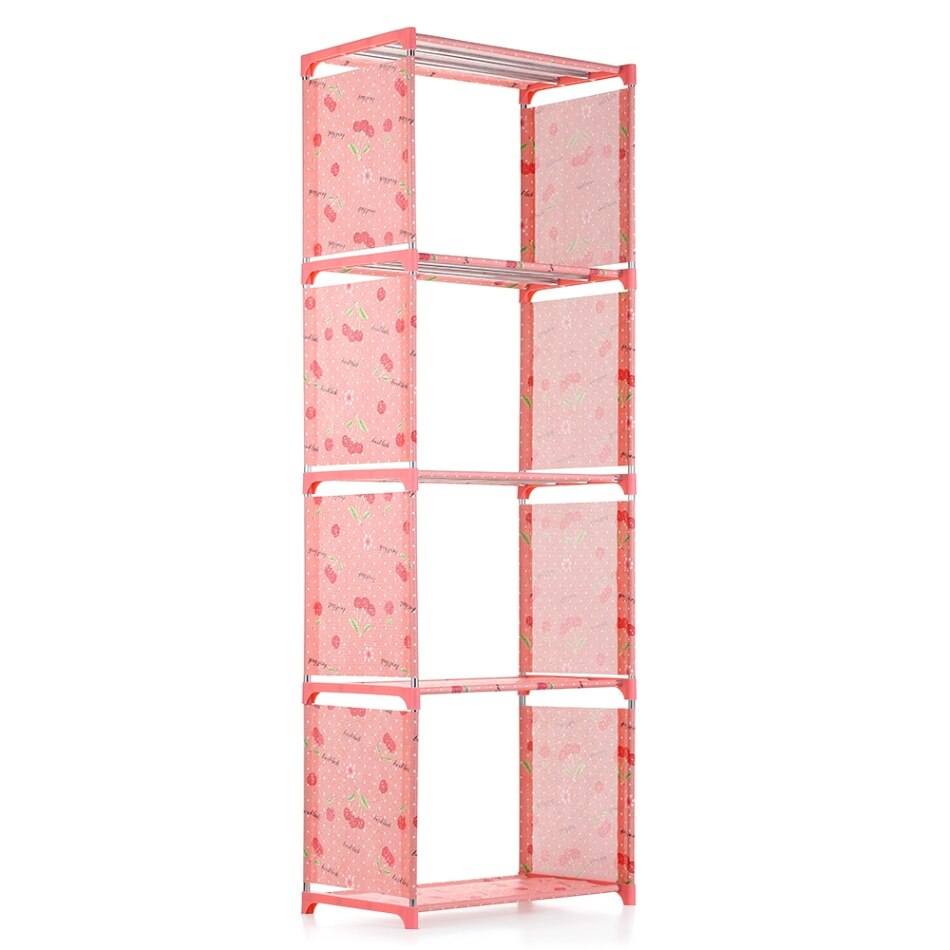 5-Shelf Kids Book Shelf Simple Non woven Fabric Folding Stand up Bookshelves Furniture Home Decoration Shelf Saving Space: Pink 5-Shelf