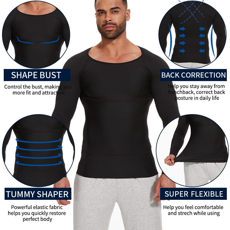 Herren Kompressionsshirt Unterhemd Schlankheits-Tanktop trainieren Langarm Bauch Bauch schlank Karosserie Gestalter