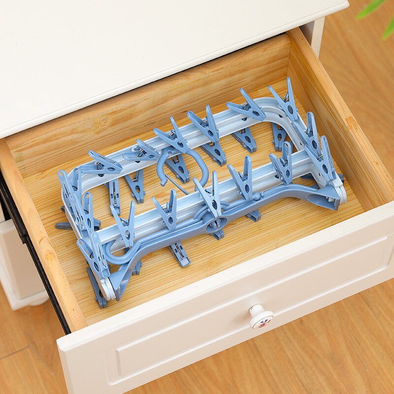 32-Clips Multifunctional Drying Rack, Foldable Side Hanger, Household Socks For Drying, Children's Hanger, Dormitory Drying Rack