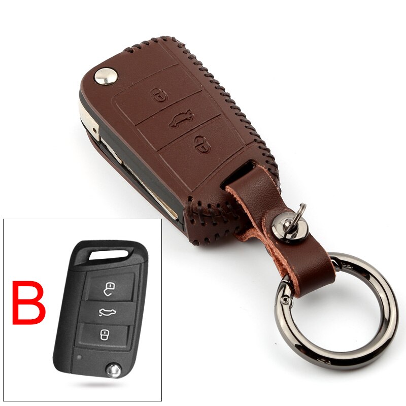 Leather Car Key Cover Case for VW Volkswagen Tiguan mk2 Magotan Passat B8 Polo Golf 4 5 6 7 mk7 Jetta mk6 Eos Scirocco: B  Brown