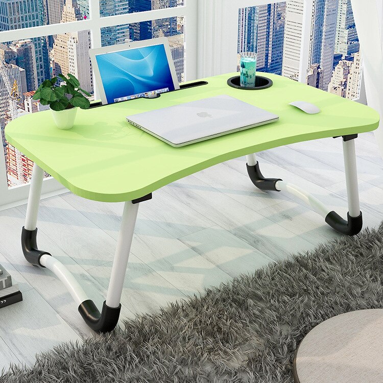home portable folding bed notebook support frame bedroom living room small computer desk student study table: Light Green
