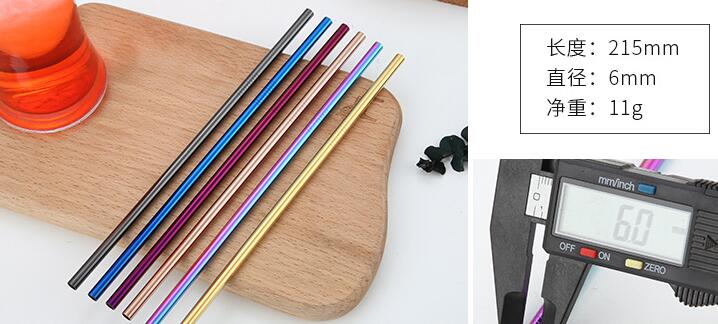 Paille de jus outils de Bar | Pailles en acier inoxydable, coude droit, boire paille jus de paille, couleur mélangée 215mm de long: 6x215mm Straight