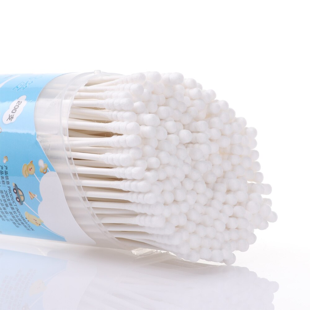 200 stk/æske engangs bomuldspinde med dobbelt hoved baby næseører renseknopper pinde børn sundhedspleje rent værktøj