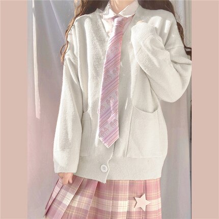 JK Cardigan Loose JK Sweater Coat japanese school uniform school girl uniform japanese uniformes estudiantes: Beige / S