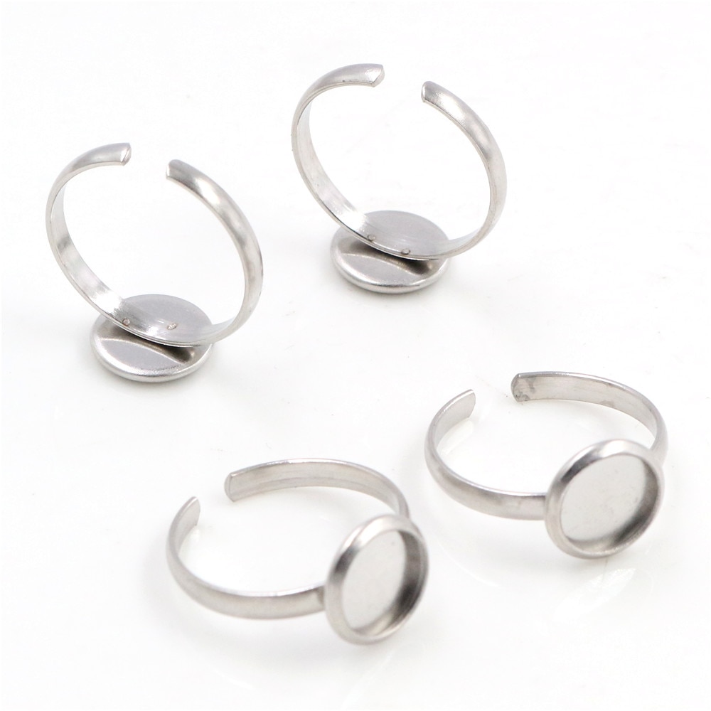 8mm 10mm 12mm 10pcs/Lot No Fade Stainless Steel Adjustable Ring Settings Blank/Base,Fit 8-12mm Glass Cabochons,Buttons