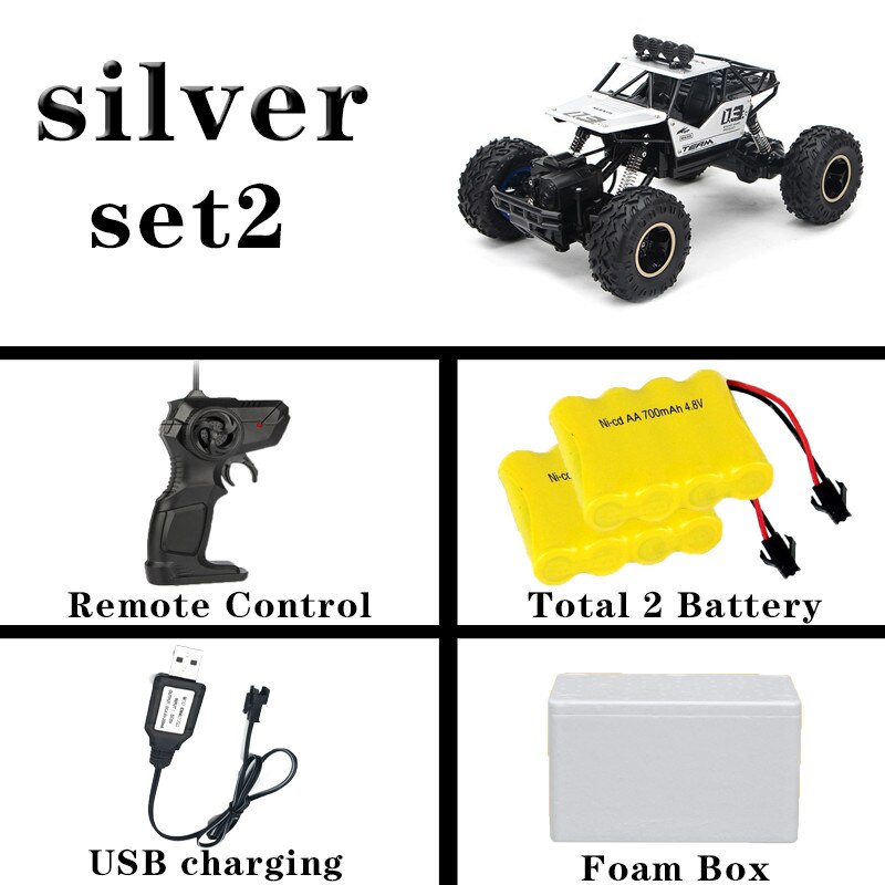 28cm RC Car 1/16 4WD 4x4 Driving Car Double Motors Drive Bigfoot Car Remote Control Car Model Off-Road Vehicle Toy: 28cmSilver 2 battery