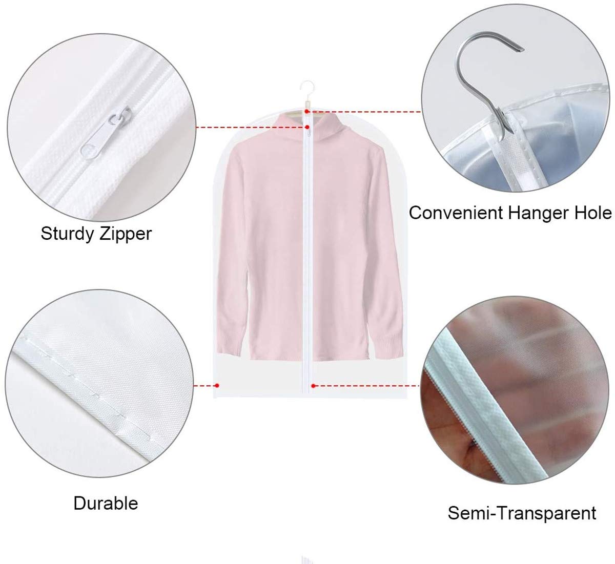 5 stuks kledinghoezen doorzichtige kledinghoes eva stofdicht waterdicht anti-mot met rits voor pak jas jurk kast kledingopslag