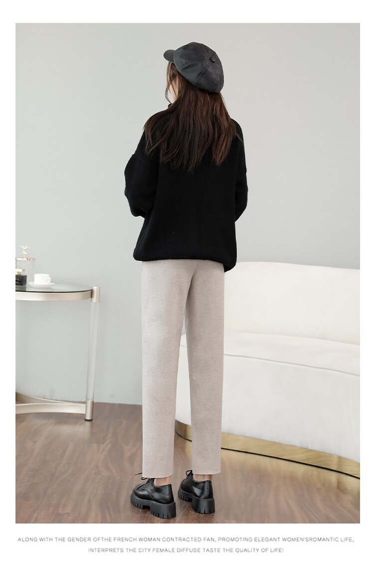 Autumn Winter Pregnant Women Work Pants Solid Color High Waist Maternity Belly Trousers Office Lady Empire Turnip Pants