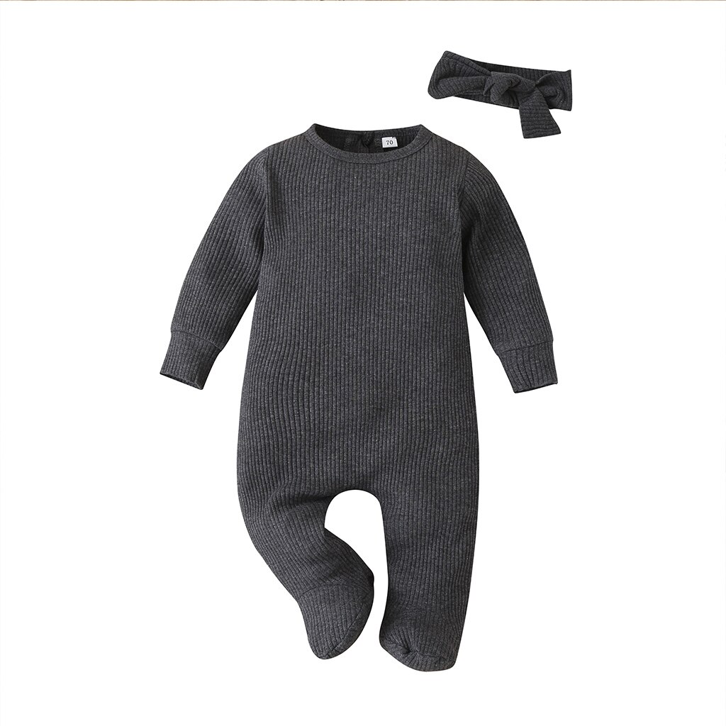Hipac Baby Jongens Een Stuk Hoofdband Herfst Winter Lange Mouw Jumpsuit Katoen Peuter Kleding Baby Rompertjes Kinderen Springen: Gray / 60