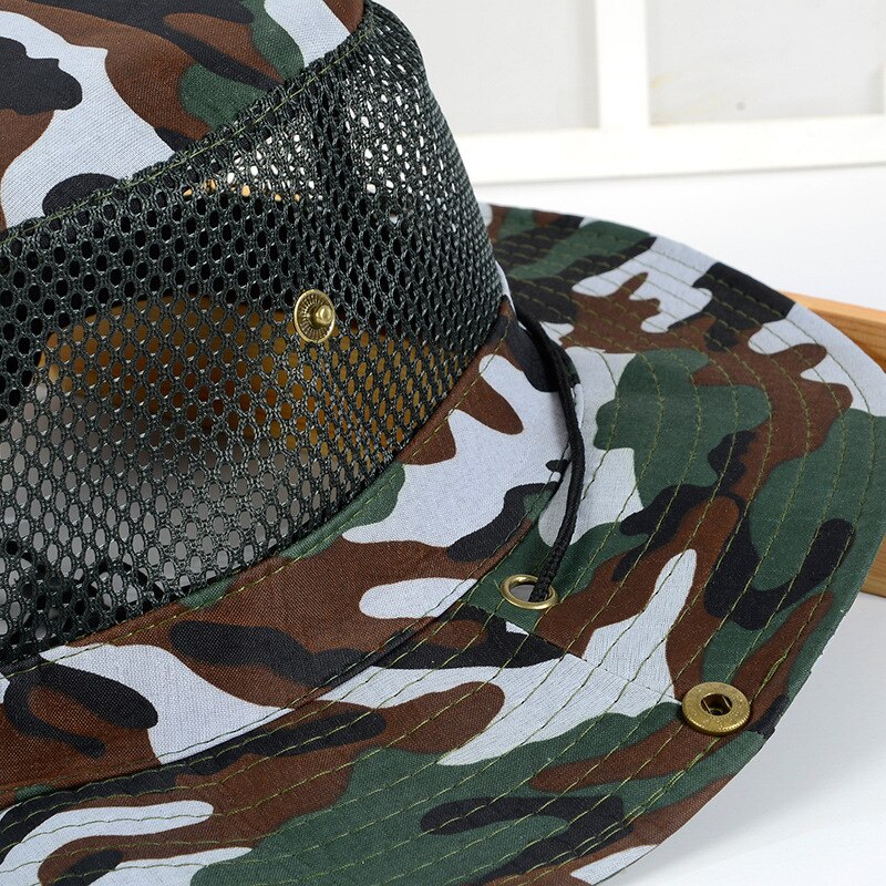 Cowboy hat camouflage army hat male outdoor breathable mesh fisherman hat fishing travel photography folding hat
