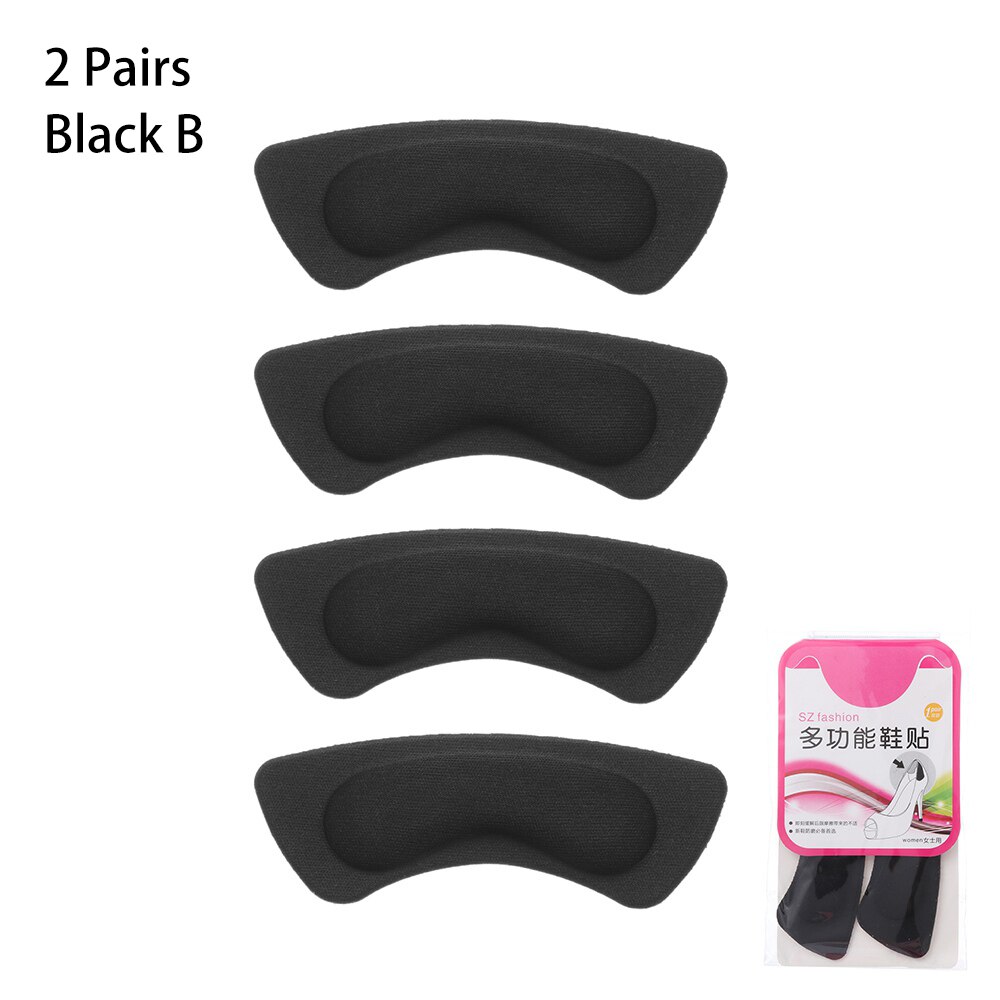 2 Pairs Vrouwen Hak Kussen Pads Hoge Hak Schoen Grips Liner Anti-Slip Zelfklevende Inlegzolen Voet care Protector Herbruikbare: Black B