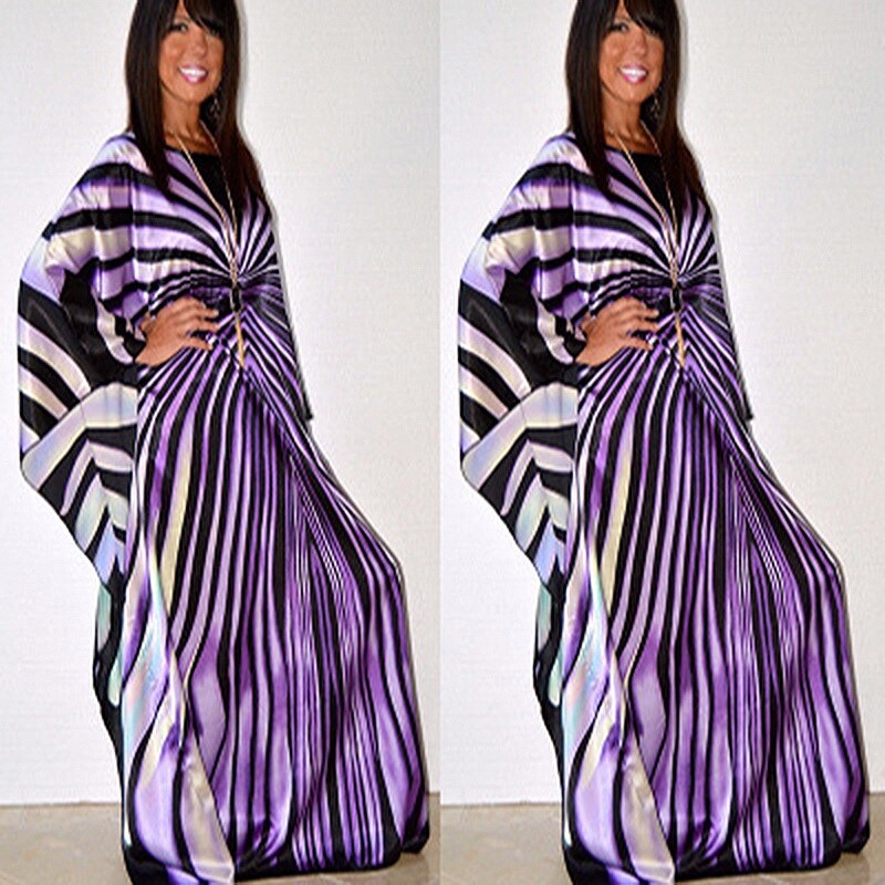 Sarees naisille pakistan mekko raidat batwing hiha löysä vapaa koko lady vestidos 5 väriä sari juhla-iltapuku: Violetti
