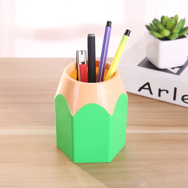 Pencil Shaped Kawaii Pen Holder Makeup Brushes Holder Desk Stationery Organizer School Office Supplies Pen Container: Green