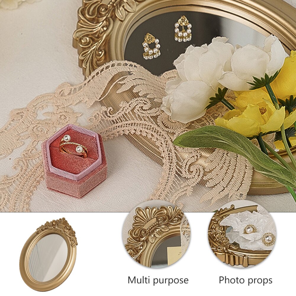 Plateau de miroir décoratif rétro, 1 pièce, décor de prise de vue, miroir décoratif (doré)