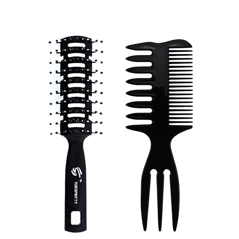 Barbería para hombres, juego de peine para el cabello, horquilla de diente ancho, cabeza de aceite Vintage, color negro: Set 1