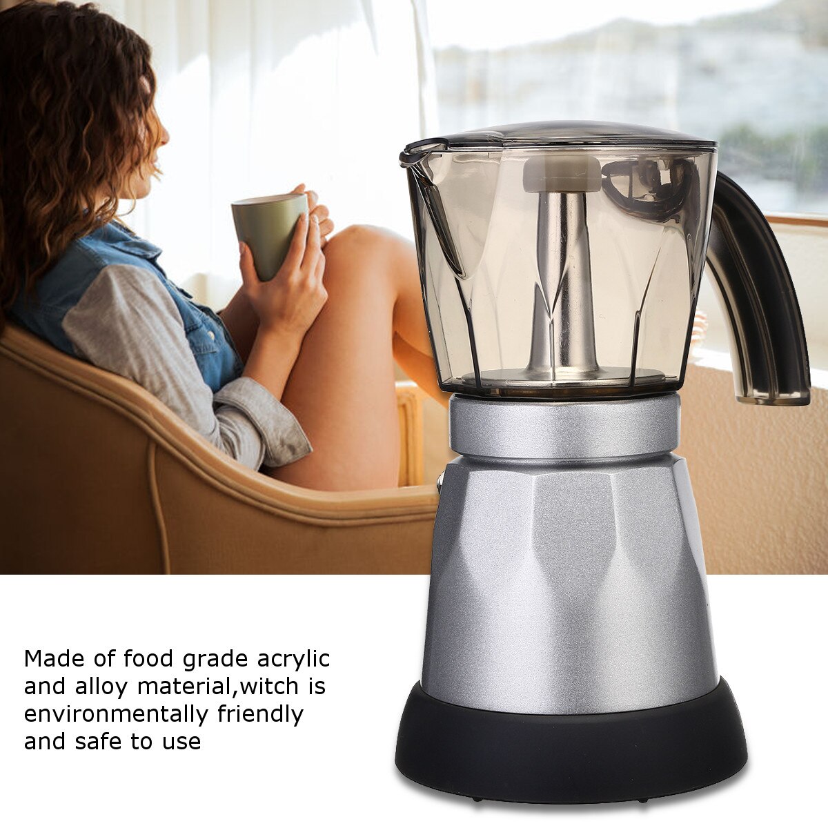 Electric Coffee Maker 6 Cups 50ml 480W Portable Stainless Steel Espresso Italian Moka Coffee Pot For Home Kitchen Coffee Making
