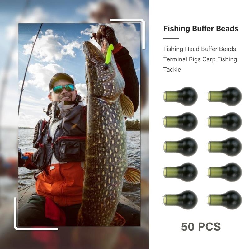 Mosodo 50pcs Round Head Buffer Beads Anti-tangle Sleeves Tail Rubber Tube Terminal Rigs Fishing Accessories Carp Fishing Tackle