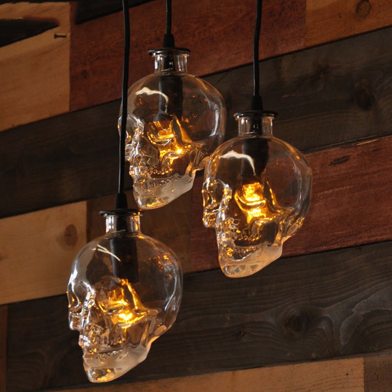 modern Skull Clear Glass Pendant Lights Retro Demon Skull Ghost Evil Skeleton Pendant Lamp Bar Dinning Room LED Lighting Fixture