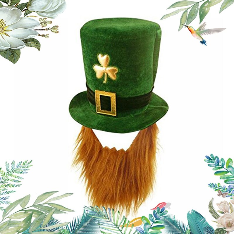 St Patricks Day Green Hat Saint Patrick Parades Lucky Charm Accessories for Party Funny Hat with Beard Xmas Carnival Props
