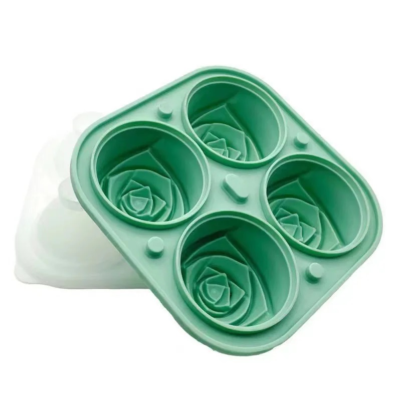 3D Rose Diamond Round Ice Cube Molds 4/6 Grid Ice Cube Tray Flower Shape Silicone Ice Maker Kitchen Bar Utensil Tool Accessorise: grey