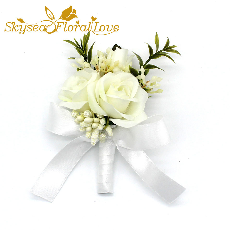 Bruiloft corsages en boutonnières broche bruid bruidegom pols corsages bruiloft bloemen: White Boutonniere