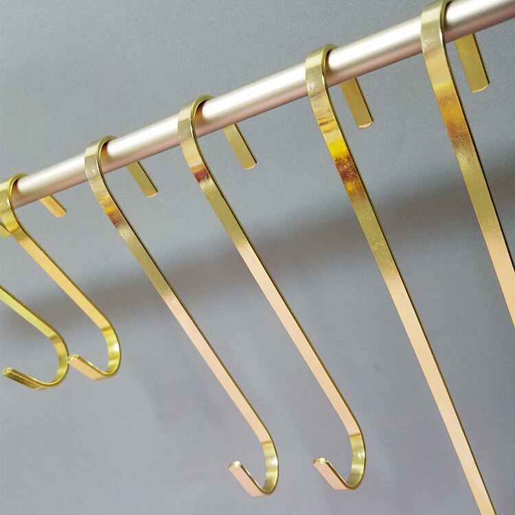Gancho de ganchillo para colgar la puerta o la pared, accesorios de decoración del hogar, gancho largo S para tienda de ropa, colgador plano dorado, estante de exhibición