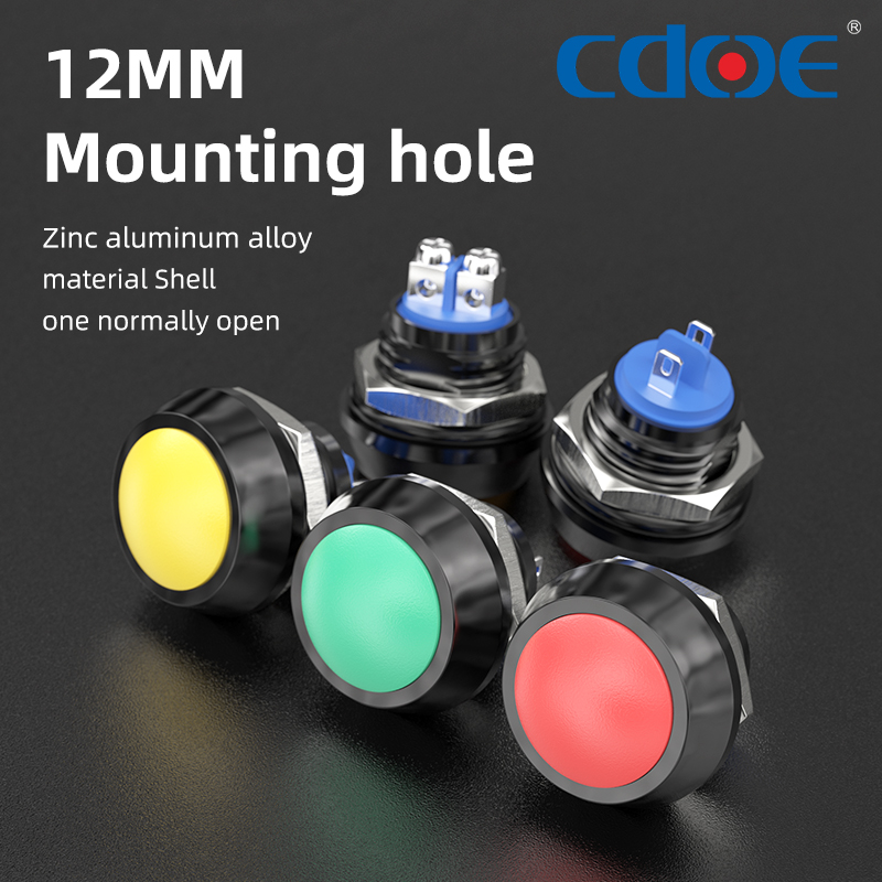 12 mm 1/2 Zoll Montageloch, IP65, bunt, gewölbter Mini-Schraubklemmen/Stiftklemme, wasserdichter Momentan-Drucktastenschalter