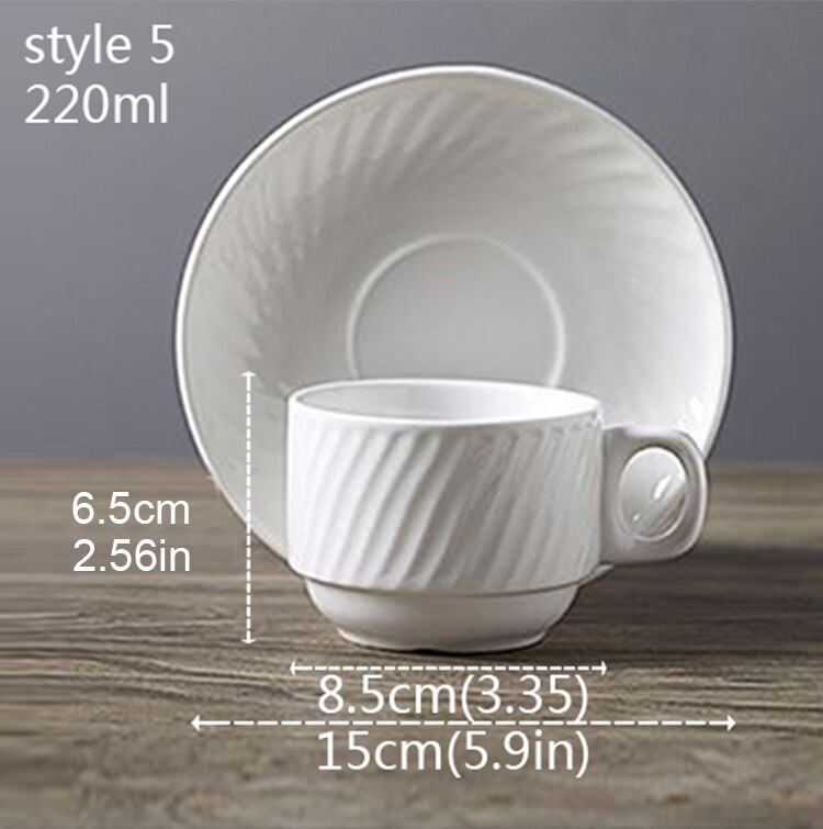 Juego de tazas de café de porcelana blanca con platillo, taza de café y té de cerámica, taza de café y platillo: 5-220ml-1pc