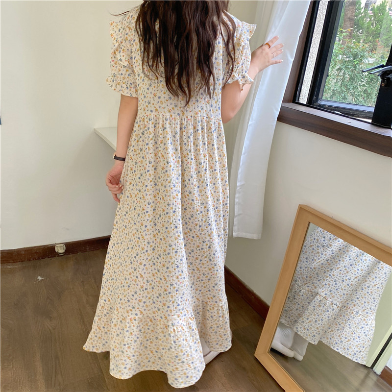 Bloemenprint Lange Nachthemden Vrouwen Homewear Jurken Korte Mouw Zomer Nachtkleding Nachthemd Korea Thuis Kleding Sleepdress Y601