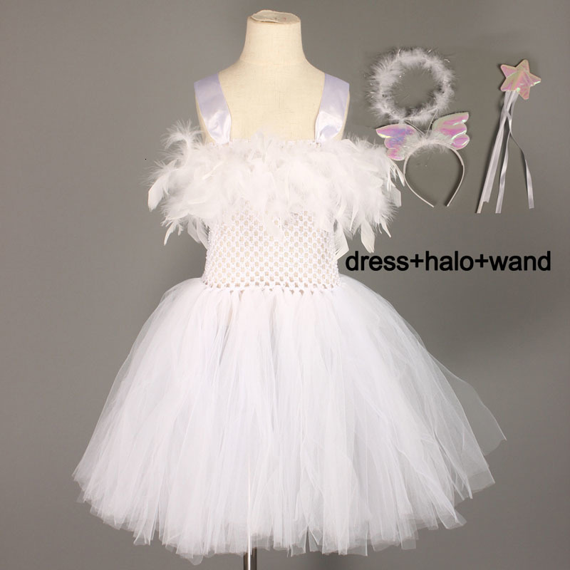 Wächter Engel Kinder Halloween Kostüm Weiß Feder Engel Mädchen Tutu Kleid mit Flügel & Halo Weihnachten Krippe Gabriel Kleidung: dress halo wand / 4T